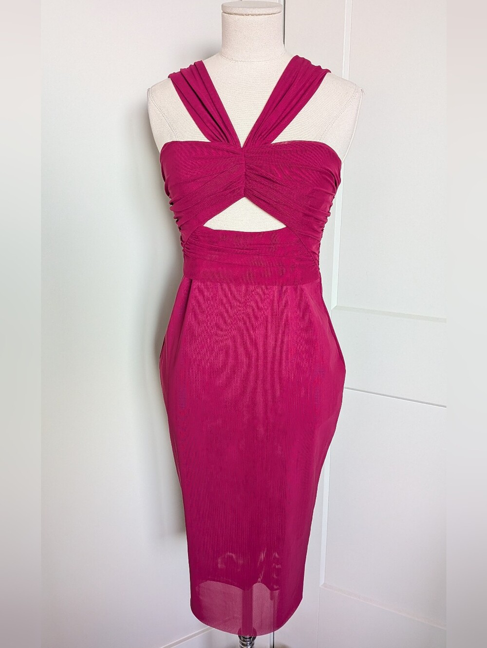 NWT Bec and Bridge Athena Dress Raspberry Mesh Cutout Midi US 6